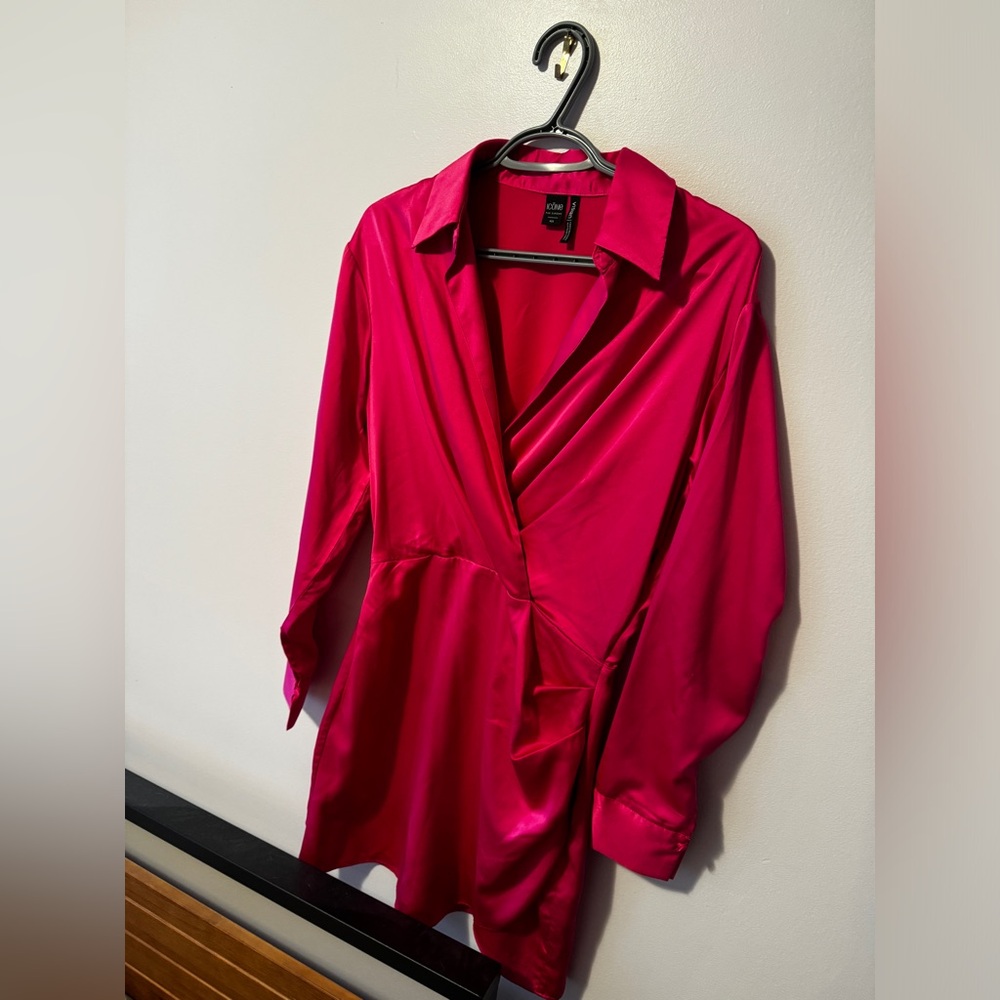 SIMONS PINK SATIN SHIRT DRESS